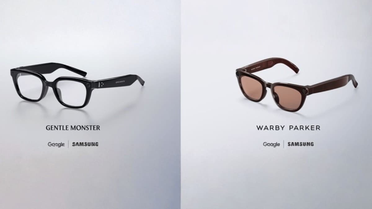 Samsung AI smart glasses with thick black frames shown from the front