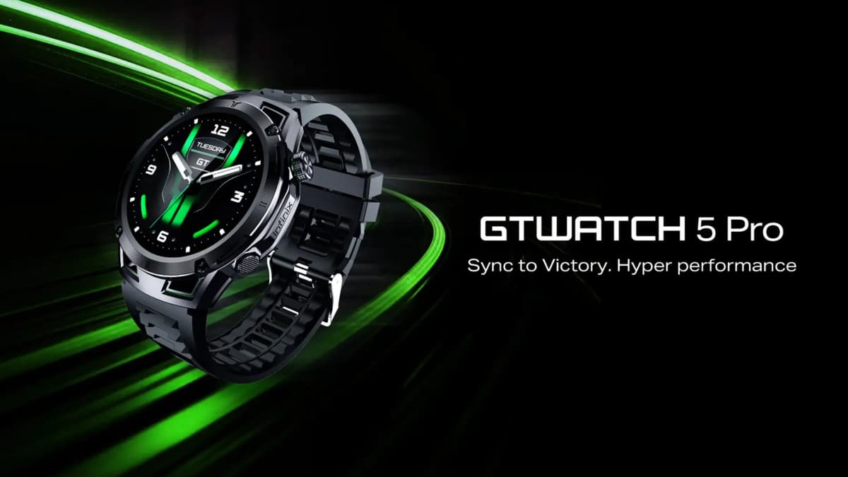 Infinix GTWATCH 5 Pro smartwatch with a round AMOLED display and black strap