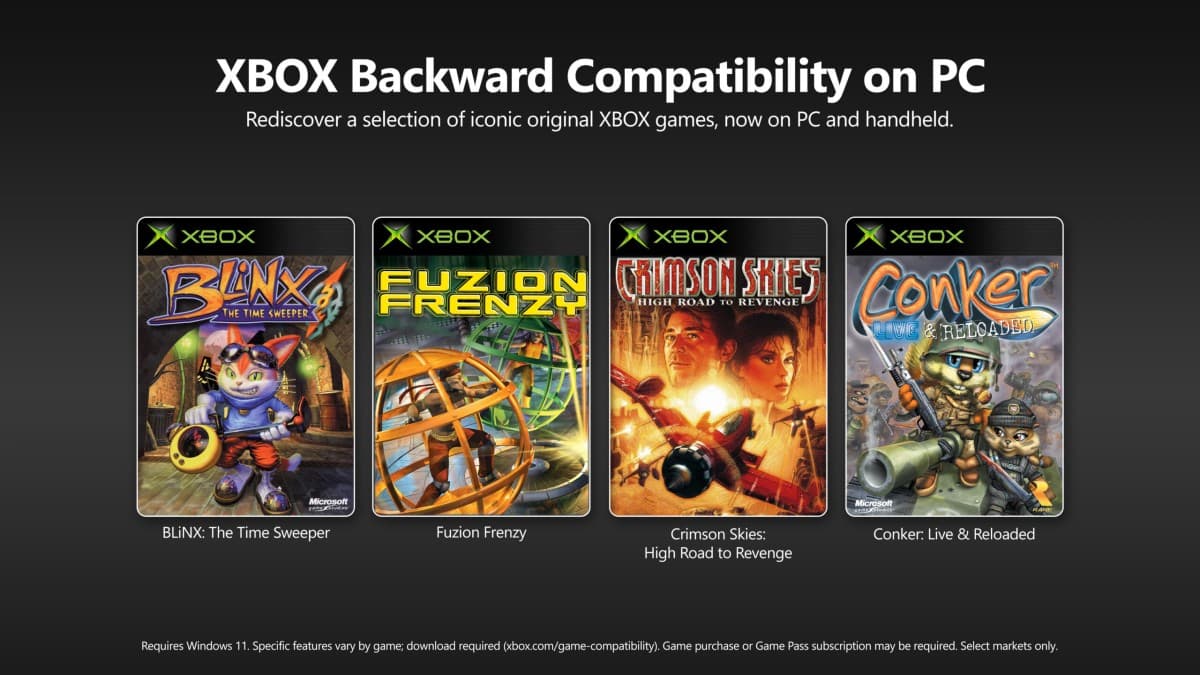 Xbox Backward Compatibility on PC promotional artwork featuring classic game characters