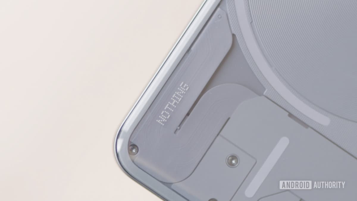 The Nothing logo on the rear panel of a Nothing Phone 2