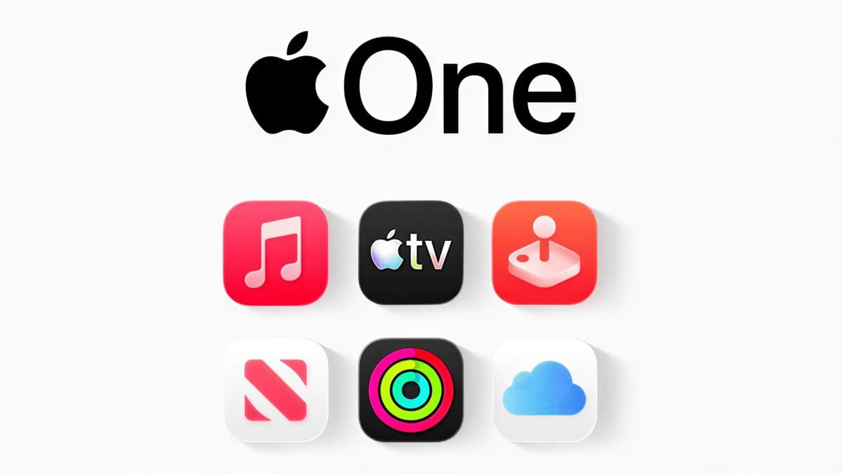 Apple One subscription bundle artwork with Apple service icons