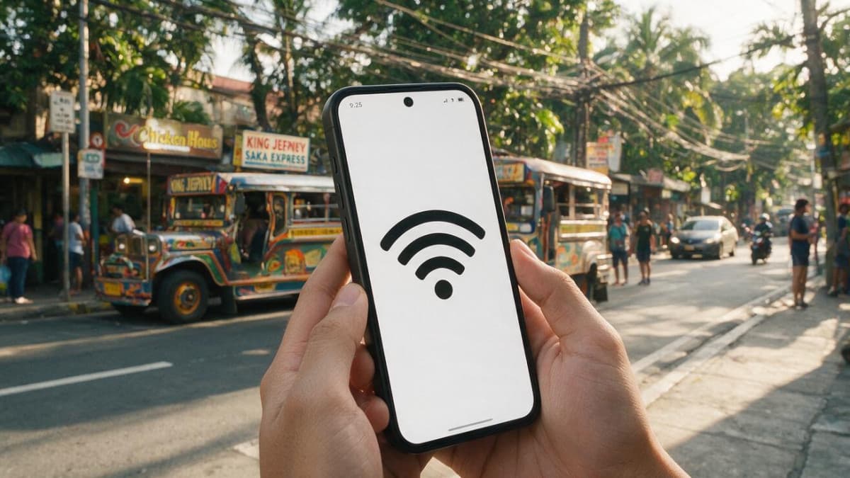 Modern smartphone displaying a wireless WiFi signal symbol