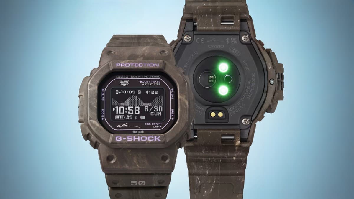 Casio G-LIDE GBX-H5600KI-5 G-Shock watch in brown bio-based resin with purple accents