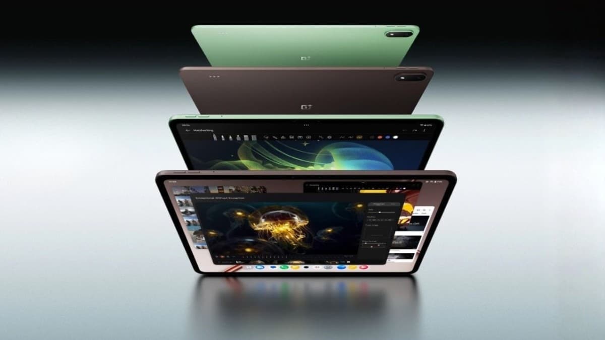 OnePlus Pad 4 Android tablet shown with its large display and thin profile